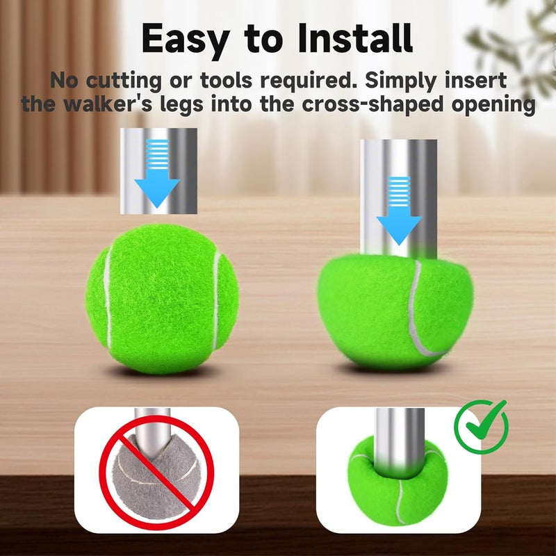 YIFOCUS Precut Tennis Balls for Walkers–Set of 4 Walker Tennis Balls Precut for Walkers Chair Table, Pre-Cut Design Walker Balls, Universal Seniors Walker Accessory, Floor Protection, Felt Pad Silent Glide - Image 5
